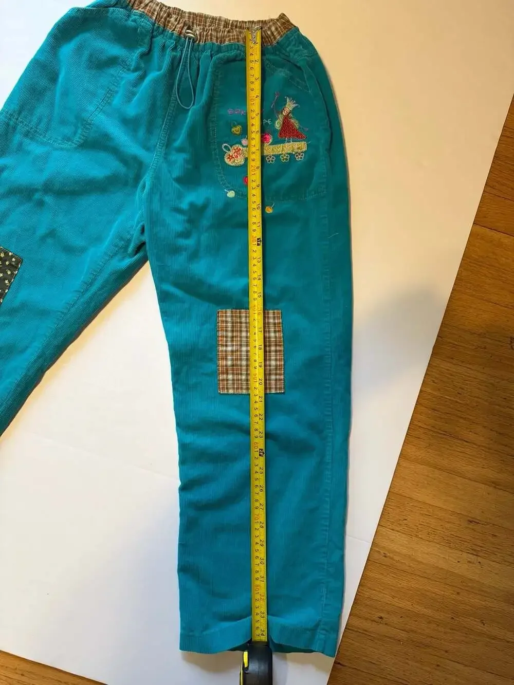 Sooky Story Fairy Patchwork Corduroy Pants Kids Vintage Blue Embroidered Drawstr